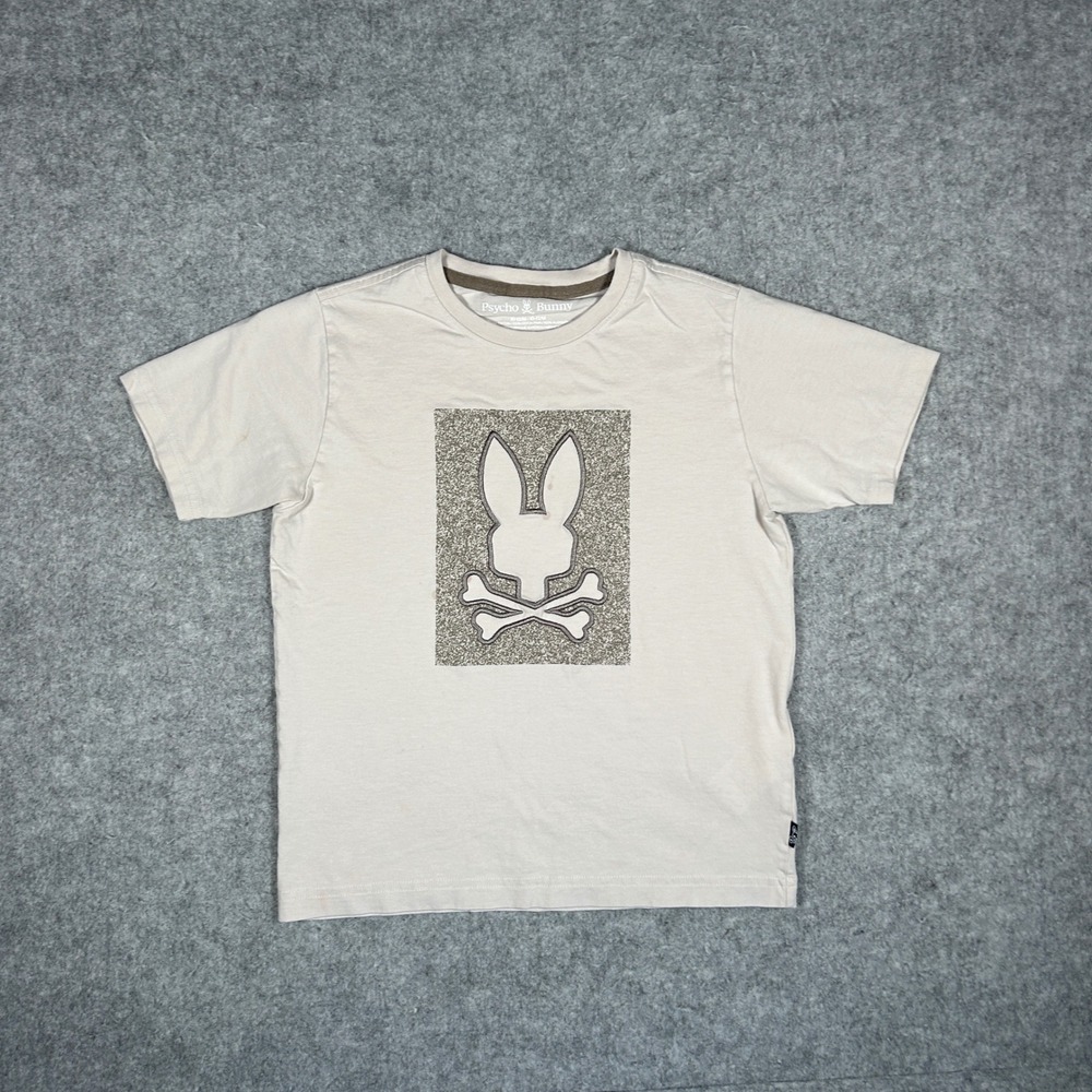 Psycho Bunny T Shirt Boys 10-12/M Beige Graphic Logo Pima Cotton Casual Tee